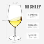 MICHLEY Floating Wine Glasses for Pool 21.5 OZ Unbreakable Tritan Plastic Red Wine Glasses with Stem Ideal for Beach Bar Camping Dishwasher Safe, Set of 4