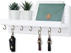 Key Holder Wall Mount, Entryway Mail Organizer with Shelf, Decorative Key Hanger with 7 Hooks Holds Leashes and Glasses, Includes Mounting Hardware (13.8” x 5.3” x 3.2”)