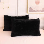 XeGe Faux Fur Throw Pillow Cases, Plush Shaggy Ultra Soft Pillow Covers, Fluffy Crystal Velvet Decorative Pillowcases, Furry Fuzzy Pillow Shams Zipper Closure, Set of 2(King, Black)
