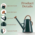 Metal Watering Can with Removable Spout, 1.5 Gallon Large Watering Cans for Plants, Galvanized Steel Gardening Water Can for Indoor & Outdoor Use, Watering Pot with Ergonomic Movable Handle(Green)