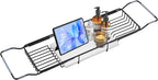 BVL Bathtub Tray Stainless Steel with Marble Base Matte Black Bathtub Tray with White Marble Base Adjustable & Rustproof Bath Caddy for Spa, Relaxation, Bath Bombs