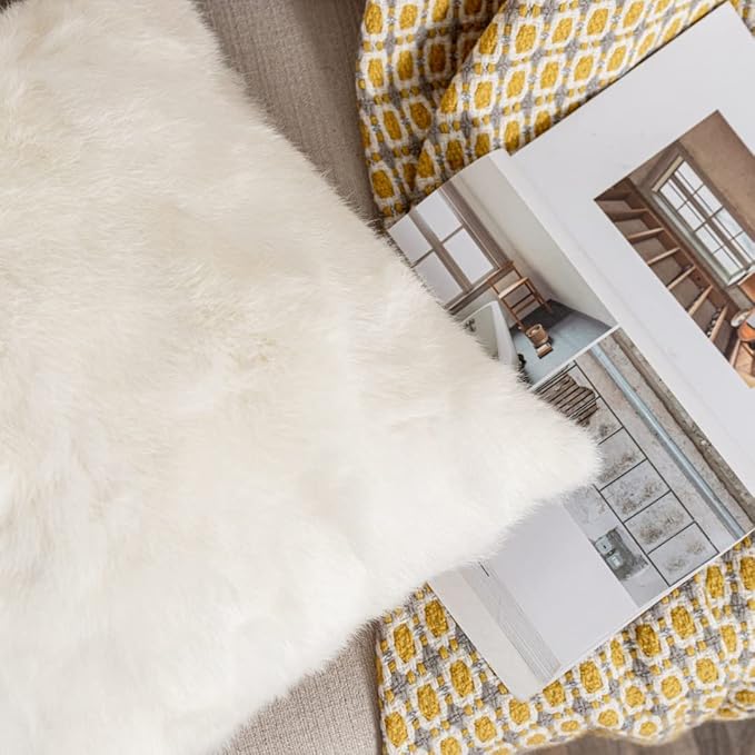Decorative Rabbit Skin Fur Cushion Cover Throw Pillow Covers Case Throw Pillow for Living Room,Beds Cushion Cover 40×40CM（16in×16in）