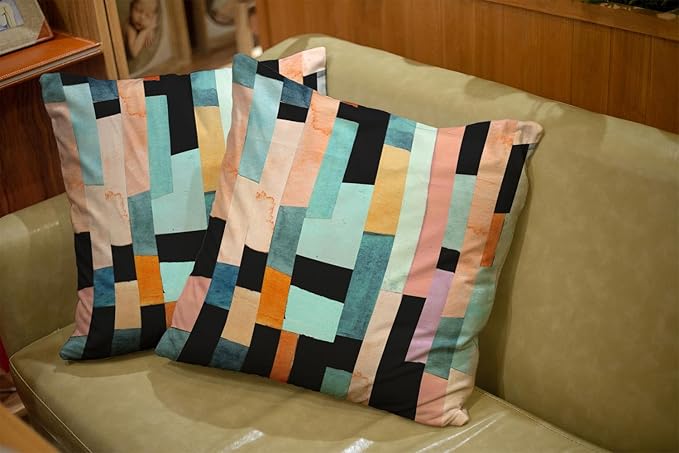 CAPSCEOLL Green Black Decorative Pillow Cover Geometric Multicolor Stripes Trendy Abstract Oil Painting Orange 20X20 Inch Set of 2 Pillow Covers for Bedroom Couch Living Room Washable Pillow Covers
