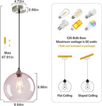 Pink Glass Pendant Lights Kitchen Island Globe Pendant Light Fixtures Modern Pendant Lighting for Bedroom Living Dining Room Light Fixture (9.84 in, 2 Pack)