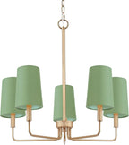 Chandelier, Gold with Muted Green Linen Fabric Shade, Farmhouse Linear Island Lighting Fixture for Kitchen, Dining Room