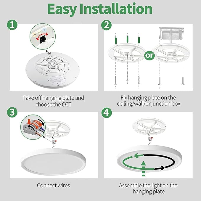 20 Inch LED Flush Mount Ceiling Light, 40W, 4350LM, Selectable 3000K/4000K/6000K CCT, White Round Flat Panel Light Fits Hallway, Kitchen, Bedroom, Laundry Room