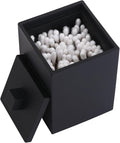 Q-tip Holder Square Cotton Swab Holder with Lid Resin Cotton Ball Canister Jar Cosmetics Makeup Countertop Organizer Containers Canister Apothecary Jar, Matte Black