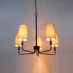 Chandelier, Matte Black with Beige Linen Fabric Shade, Farmhouse Linear Island Lighting Fixture for Kitchen, Dining Room (Matte Black with Linen Fabric Shades)