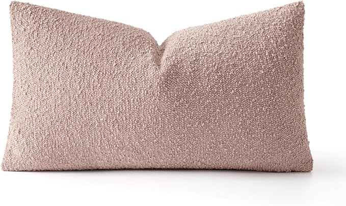 MIULEE Textured Boucle Throw Pillow Cover Pink Accent Solid Lumbar Spring Pillow Case Decorative Soft Pack of 1 Couch Cushion Chair Sofa Bedroom Livingroom Home Decor,12x20 Inch