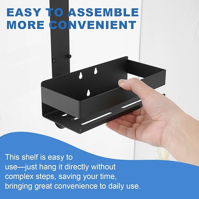 Shower Caddy Over Door Black - 2 Tier Haning Shower Caddy Shelf Rack, Stainless Steel Shower Organizer No Drilling Bath Shower Storage
