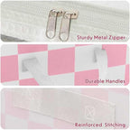 Pink Checkered Clothes Storage Bins, 100L Large Blanket Storage Bags 3 Pack, Closet Organizers and Storage Containers for Comforters, Bedding, Foldable Organizer with Handle