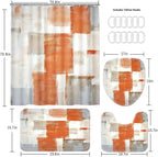 Orange Modern Painting Art Bathroom Shower Curtain Sets with 12 Hooks, 70.8 x 70.8 inches Fabric Shower Curtain, Bath Mat, Toilet Lid Cover, U Shaped Rugs