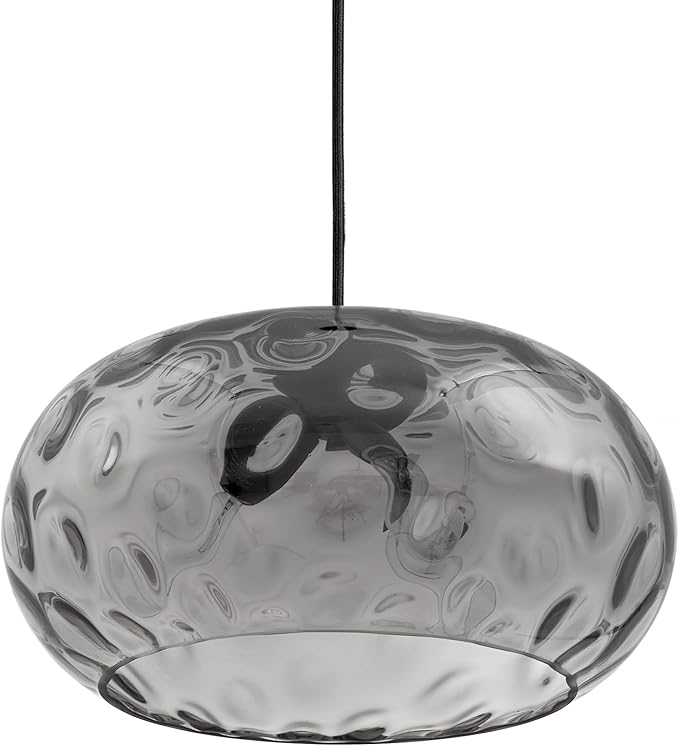 Large Glass Pendant Lighting, 14" Hammered Lampshade Hanging Lamp, 3-Light Matte Black Chandelier for Dining Living Room Kitchen Island (Smoked Grey Glass Shade, 14 Inches)