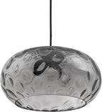 Large Glass Pendant Lighting, 14" Hammered Lampshade Hanging Lamp, 3-Light Matte Black Chandelier for Dining Living Room Kitchen Island (Smoked Grey Glass Shade, 14 Inches)