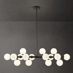 16-Light Globe Sputnik Chandelier, Mid Century Modern Light Fixture Over Table, Black Linear Chandeliers for Dining Room and Kitchen Island (Milk White Glass Bubble Shades, 40 Inch)