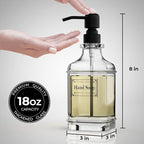 GLADPURE 2 Pack Soap Dispenser, 18 Oz Antique Design Thick Glass Hand Dispensers; with 304 Rust Proof Stainless Steel Pump, 6Pcs Clear Stickers, for Kitchen, Bathroom- Black