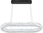 Oval Crystal Chandelier, 40'' Black Crystal Ring Pendant Light for Kitchen Island Modern Linear Oval Chandeliers for Dining Room Dimmable 3000K-6000K