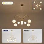 Modern Gold Sputnik Chandelier 8 Lights Large Luxury L41” Mid Century Milk Glass Globe Ceiling Pendant Light Contemporary for Foyer Staircase Living Dining Room Kitchen