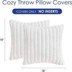 Throw Pillow Covers Decorative Faux Fur Set of 2 18x18 Inch Pillow Covers, Soft Cream White Striped Pillowcases for Couch Sofa Bed Living Room, Fluffy Cute Home Boho Accent Fuzzy Decor