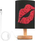Table Lamp Sexy Red Lip on Black Nightstand Lamp with Wood Base Fabric Lamp Shade Bedside Desk Lamp for Living Room Bedroom Kids Room Office