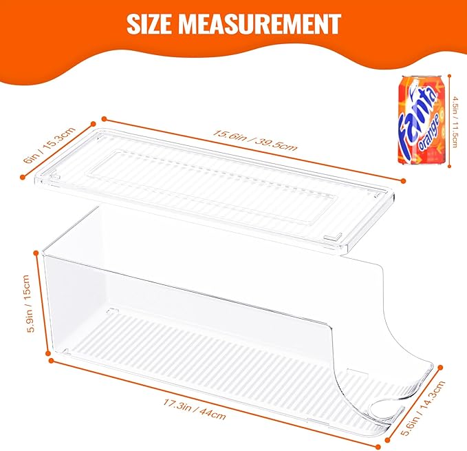 4 Pack Soda Can Organizer for Refrigerator, Stackable Canned Food Pop Cans Container Can Holder Dispenser with Lid for Fridge Rack Freezer, Clear Storage Bins-Holds 12 Cans Each (Transparent)
