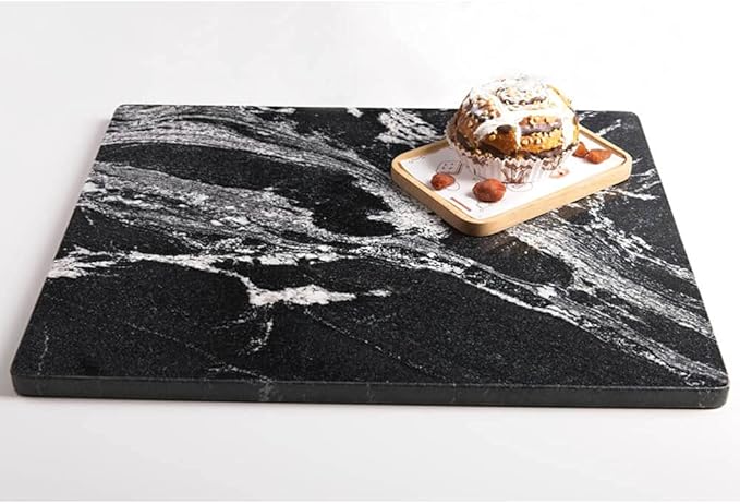 Natural Marble Cutting Board, Marble Pastry Board for Kitchen with Non-Slip Feet, Black with White Vein 16x12x0.7 Inch
