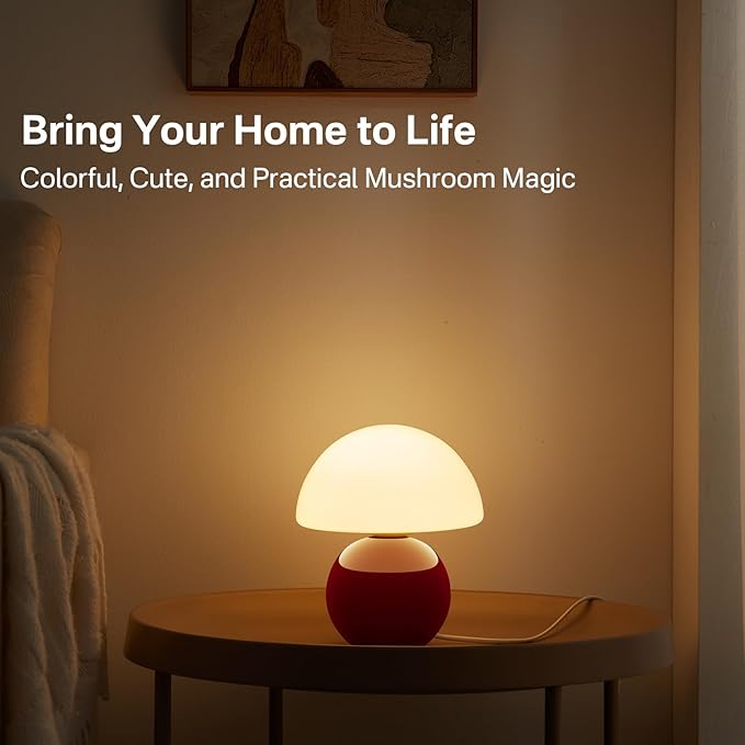 Mushroom Lamp Table Lamp for Bedroom,Desk Bedside Small Lamps for Living Room Night Stands,Mushroom Decor Cute Mini Modern Mid Century Lamps,Unique Aesthetic Home Decor(Christmas Red)