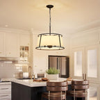 Shrine Lighting Drum Chandeliers, Modern Style, Perfect Pendant Light Fixture for Dining Room, Living Room, D20'' x H9'', Adjustable Chains 59'', E12*4 Sockets, White Lampshade & Black Finish Frame