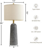 BOBOMOMO 27.25" Travertine Lamp Set of 2, Modern Lamps for Living Room with Linen Shades, Gray Resin Table Lamp with Natural Stone Look, Nightstand Lamp for Bedroom, Living Room, Entryway