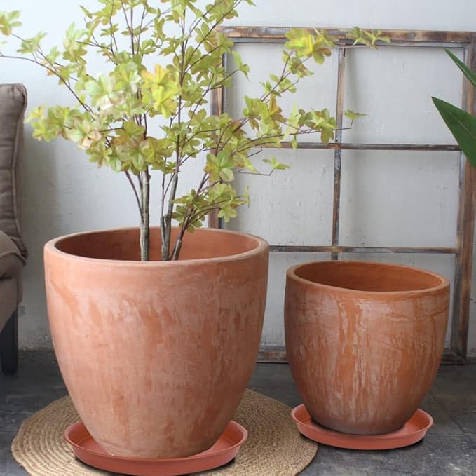 6 Pack of 8 inch Plant Saucer, Heavy Duty Plastic Plant Drip Trays 8" Round, Plant Dishes Saucer, Flower Plant Water Trays for Indoors, Plate for Planter 7-9" (8 inch, Terracotta)