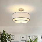 BUXVRCS Semi Flush Mount Ceiling Light Fixture, Modern Light Fixtures Ceiling Mount with Fabric Shade, 3-Light Double Drum Lighting Fixtures Close to Ceiling Light for Bedroom (Brushed Nickel)