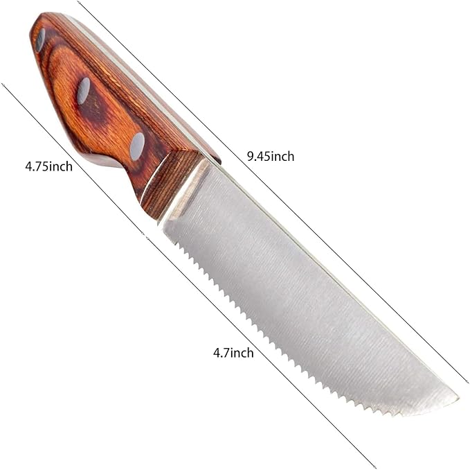 Steak Knives Set of 6, Professional German High Carbon Stainless Steel Steak Knife Set, Premium Full Tang Steak Knives with Pakkawood Handle