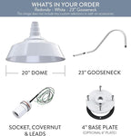 Steel Lighting Co. Redondo Barn Light | Outdoor Wall Mounted | 20 inch Dome | 23 inch Gooseneck | Large Farmhouse Warehouse Light Made in America | White Exterior/White Interior