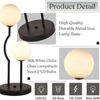 Black Mid Century Globe Table Lamp Industrial Retro 2 Lights Orb Desk Lamp with White Glass Globe Bedside Reading Light for Bedroom Living Room Study Room