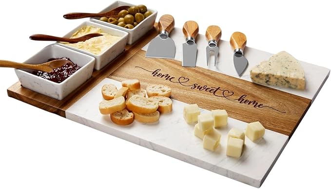 Personalized Housewarming Gift for New Home, Marble Wood Charcuterie Board, Custom Laser Engraved Cheese Serving Board, Realtor Closing Gift, New Apartment First Home Gift For Newlywed Couple, Friends