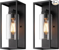 mirrea 2 Pack 14" Classic Outdoor Wall Sconce 1 Light in Cylinder Glass Shade and Matte Black Rectangular Metal Frame Waterproof Porch Light Patio Light