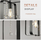 Farmhouse Crystal Chandelier,12 Inch Modern Geometric Rustic Vintage Hanging Pendant Ceiling Light Fixture for Dining Room Bedroom Kitchen Island Hallway Foyer Entryway