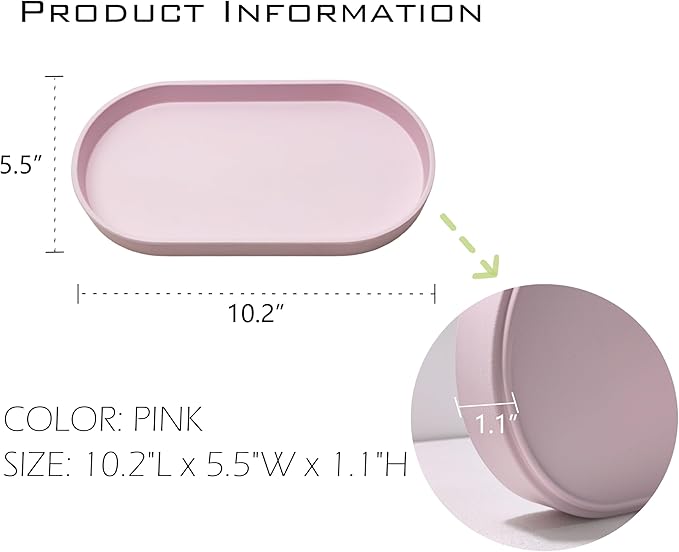 Pink Small Tray (10 inch), Oval Tray for Bathtub Bathroom Vanity Items, Countertop Organizer, Soap, Perfume.
