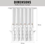 White Ruffle Shower Curtain Farmhouse Shower Curtain Set with 12 Hooks 72 X 78 inch Fabric Shower Curtains with Buttons & White Ruffles for Bathroom Bathtubs Decor Accessory