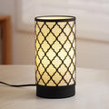 Cerdeco Small Table Lamp with Two-Tier Linen Shade and Black Metal Floral Cut-Out Pattern,Bedside Lamp,Easy Intallation,E26 Socket Lamp(Bulb is not Included), Desk Lamp for Bedroom,Living Room,Home