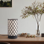 Cerdeco Small Table Lamp with Two-Tier Linen Shade and Black Metal Floral Cut-Out Pattern,Bedside Lamp,Easy Intallation,E26 Socket Lamp(Bulb is not Included), Desk Lamp for Bedroom,Living Room,Home