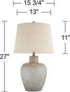 Regency Hill Glenn Rustic Country Cottage Style Table Lamps 27" Tall Set of 2 Southwest Urn Neutral Fabric Drum Shade Decor for Living Room Bedroom House Bedside Nightstand Home Office