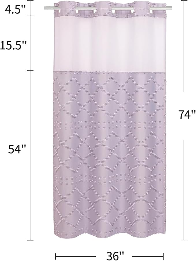 Boho Lavender Woven Fabric Shower Curtain 36 x 74 Modern Farmhouse, No Hooks Tufted Chevron Striped Shabby Chic Textured, Minimalist Cloth Curtain for Bathroom, Hotel Decor