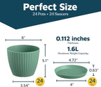 Mint 6-Inch Plant Pots with Drainage & Saucers 24 Pack, Indoor & Outdoor Planters for Houseplants, Herbs, and Flowers, Durable & Weatherproof Material, Stackable, Lightweight, Minimalist Design
