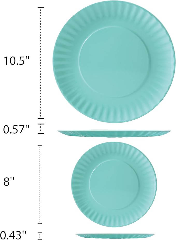 TP 8-Piece Melamine Plates Set, 10.5" & 8" Lightweight Reusable Dinner Plates for Picnic, Party & Outdoor Dining, Unbreakable Dishwasher Safe Tableware, Teal