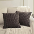 Fancy Homi Dark Brown Decorative Throw Pillow Covers 18x18 Inch for Living Room Couch Bed Sofa, Rustic Farmhouse Boho Home Decor, Soft Striped Corduroy Square Cushion Case 45x45 cm