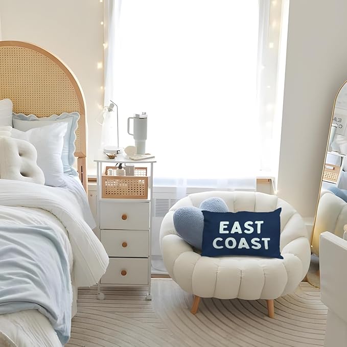 Coastal Throw Pillow Cover 12x20, Navy Blue Preppy East Coast Coquette Decor for Girls Room College Sofa Couch, Trendy Retro Dorm - Navy Blue