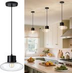 Glass Pendant Lights Kitchen Island, 1-Light Black Modern Pendant Light with Clear Glass, Mini Hanging Ceiling Lighting for Kitchen Sink Bathroom Bedroom, Adjustable Cord, OS-JJ1513-1PBK