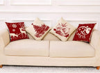 Ogrmar 4PCS 18"x18" Throw Pillow Covers Christmas Decorative Couch Pillow Cases Cotton Linen Square Cushion Cover for Sofa, Couch, Bed (Red and Beige)