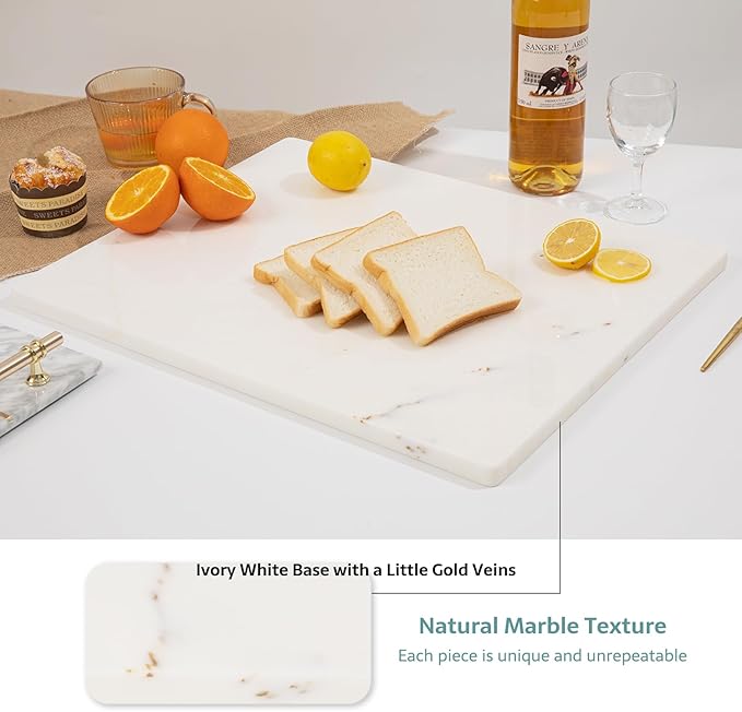 Natural Marble Cutting Board for Kitchen, 20x16 inch White Marble Pastry Board, Stone Serving Slab Large Hand Crafted for Cheese, Dough, Dessert, Chocolate
